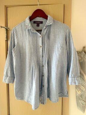 Gloria Vanderbilt women's top Linen & Viscose blue and white striped XS